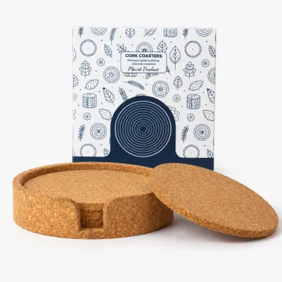 4 Cork Coasters With Cork Holder