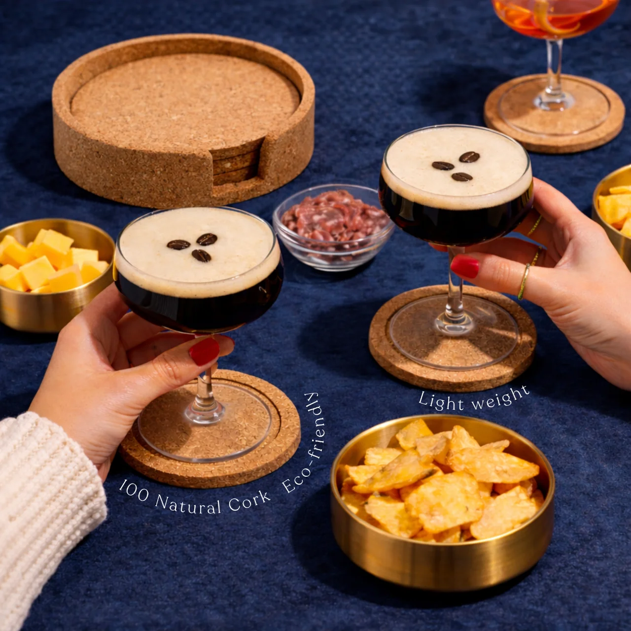 4 Cork Coasters With Cork Holder