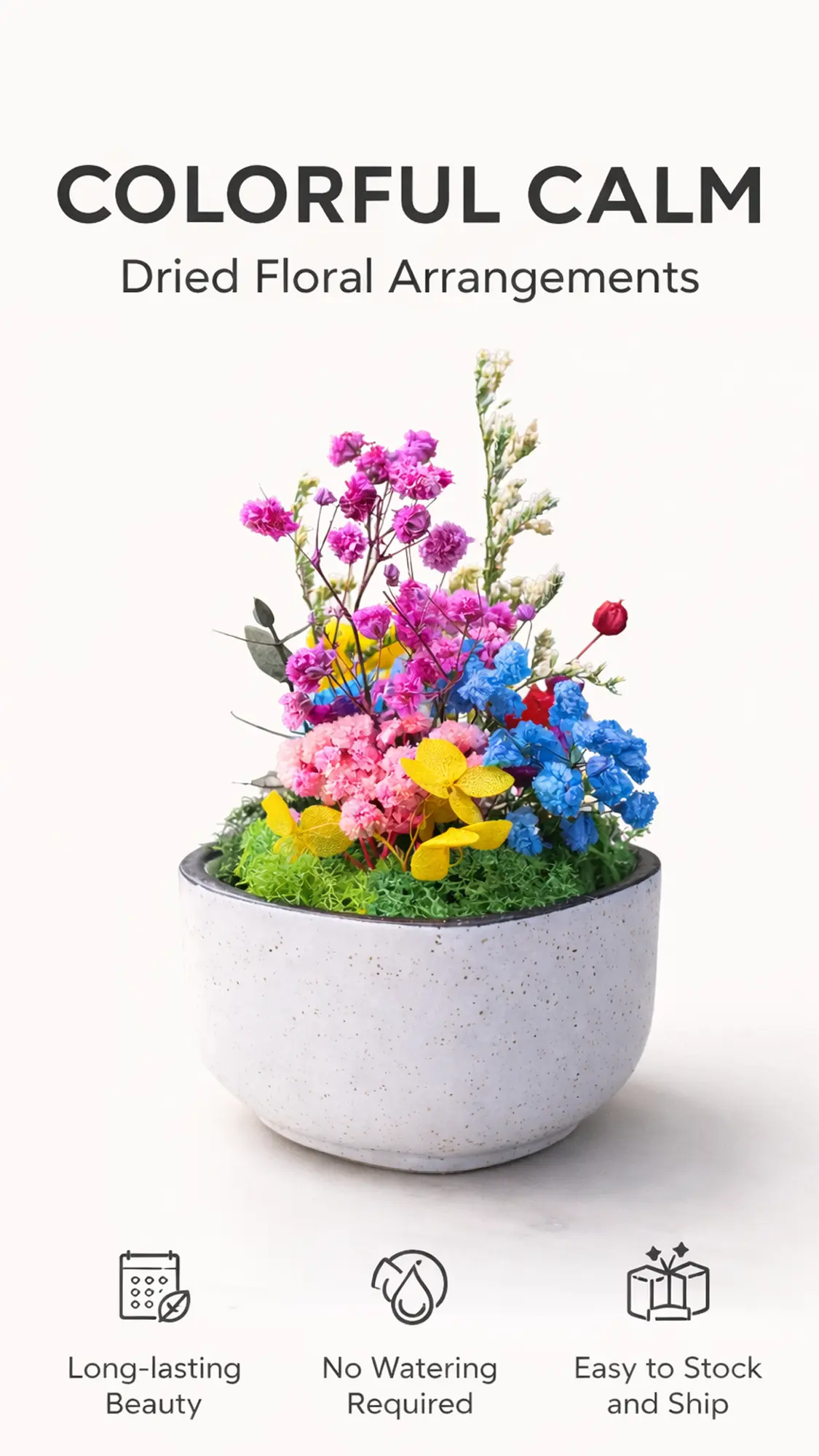 Ceramic Forest Bowl with preserved moss and colourful flowers