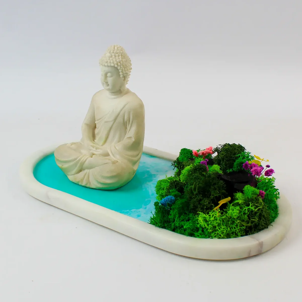 Forest Aqua Marble Oval-Buddha close view