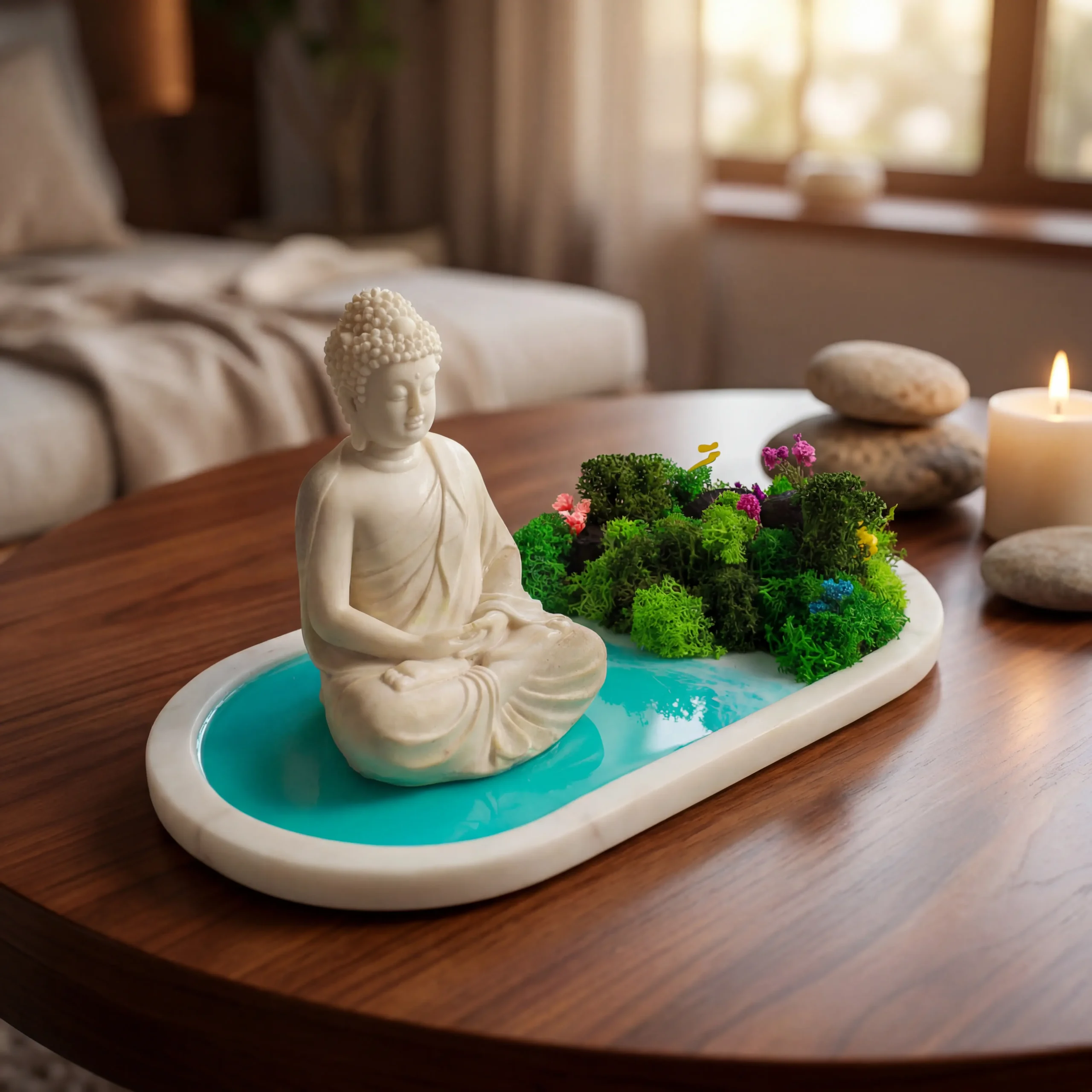 Forest Aqua Marble Oval-Buddha lifestyle view