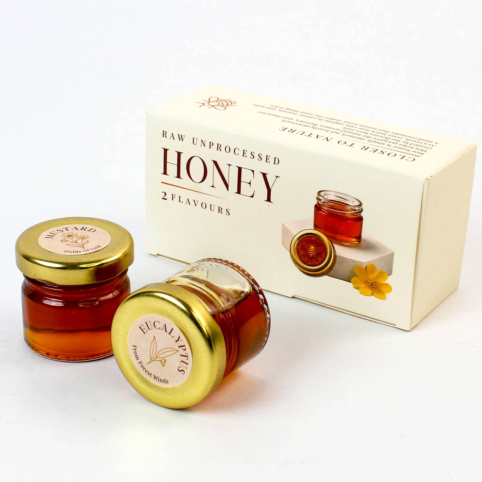 2 mini honey bottles
