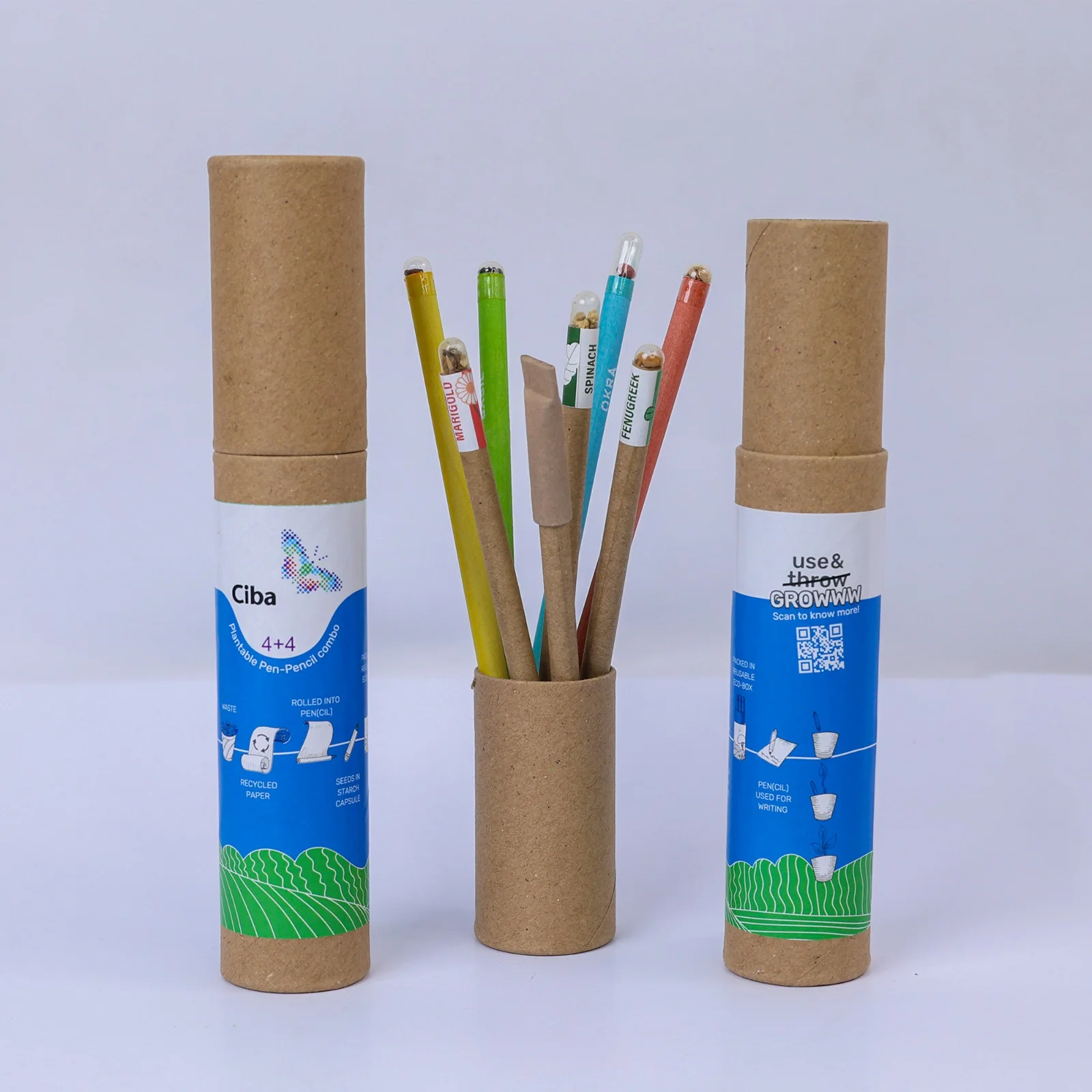 Branded paper tube and plantable writing set