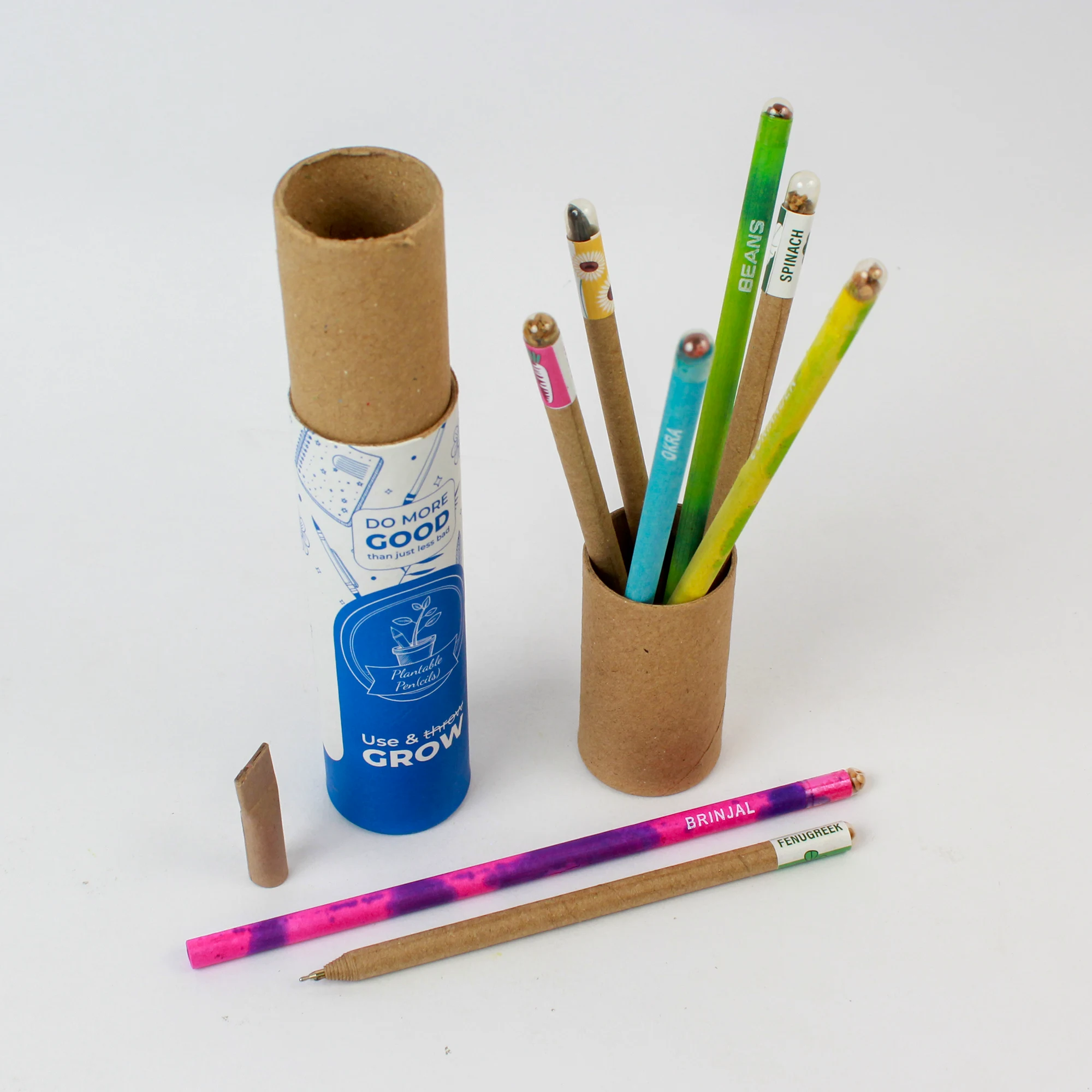 Plantable pen and pencil set with paper tube packaging