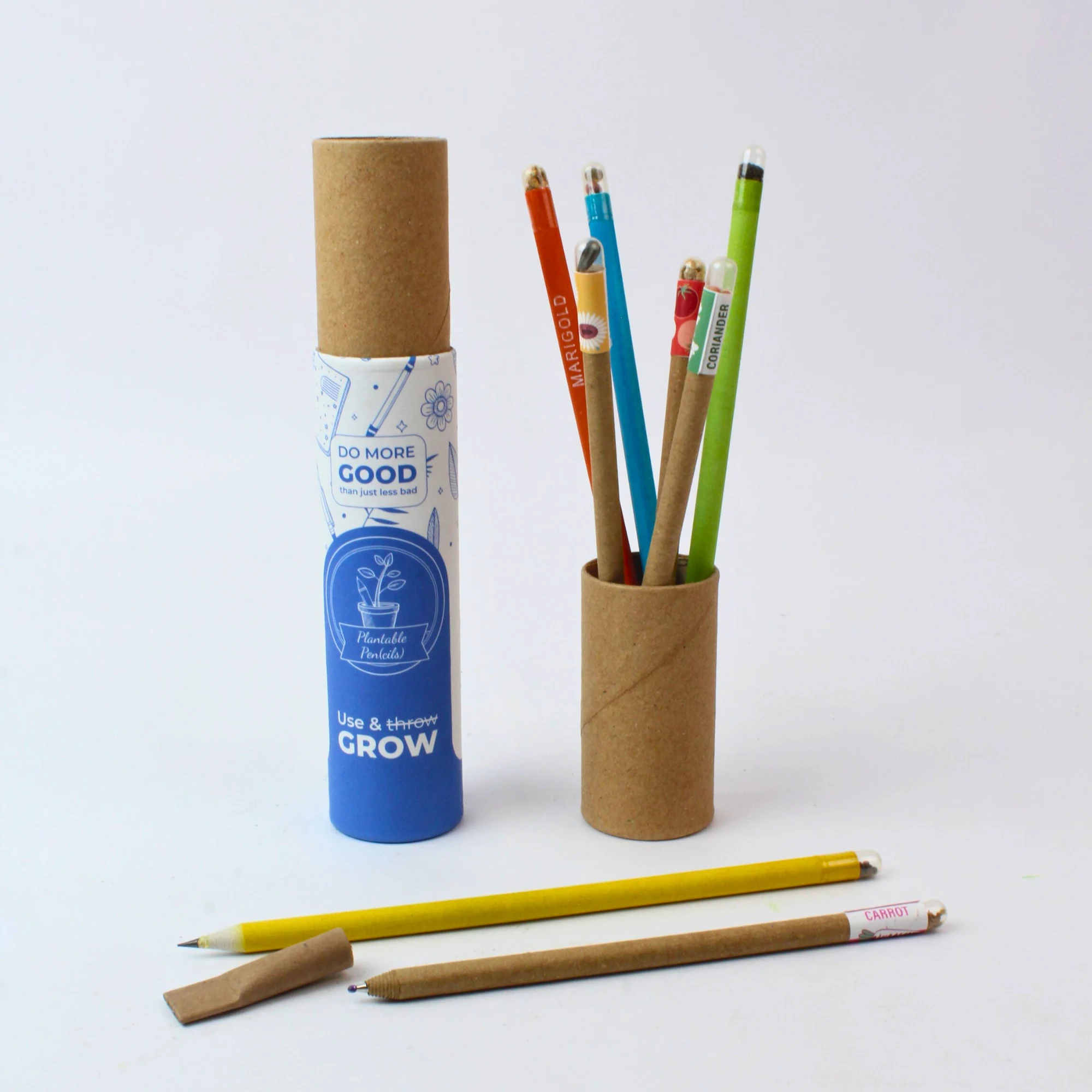 Plantable pen and pencil set arranged with its paper tube