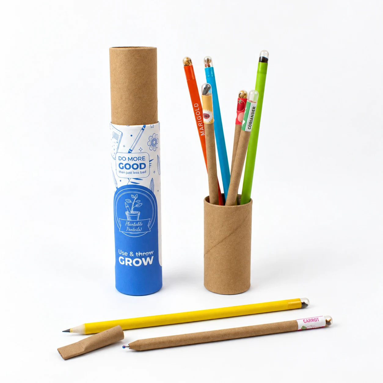 Plantable pen and pencil set arranged in its tube